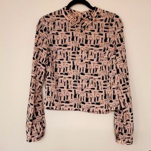 Nail polish bottles & brushes graphic•pale pink, blush long sleeve top•m/l•EUC•